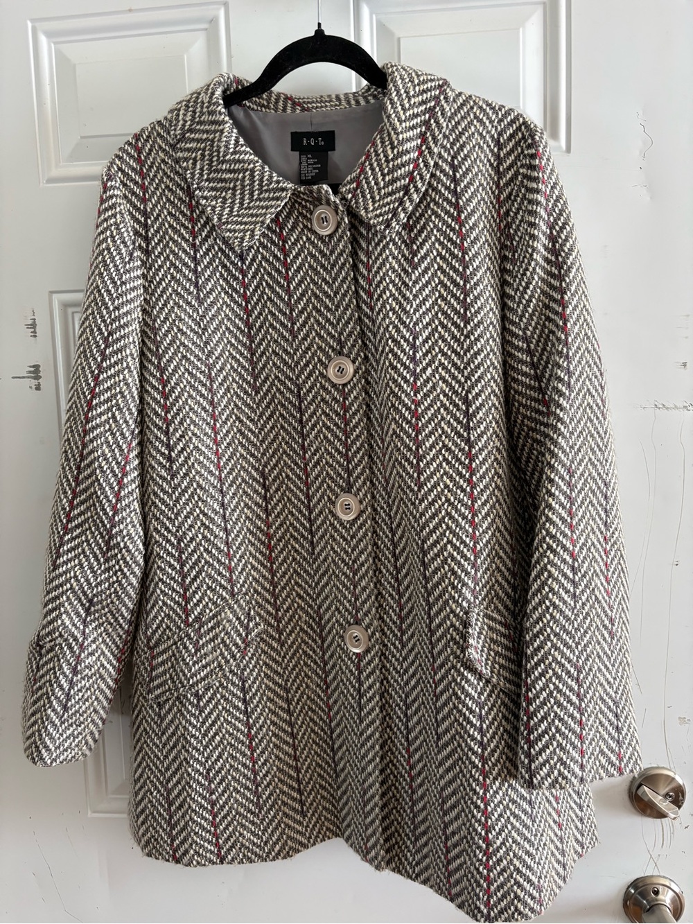 Women's Wool Blend Coat with Pink Stripe Detail